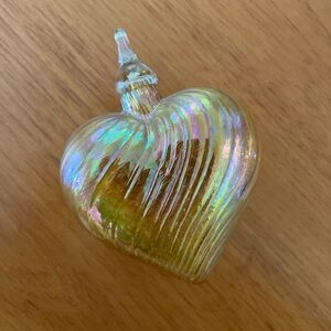 Hand Blown Iridescent Yellow Heart Glass Ornament
